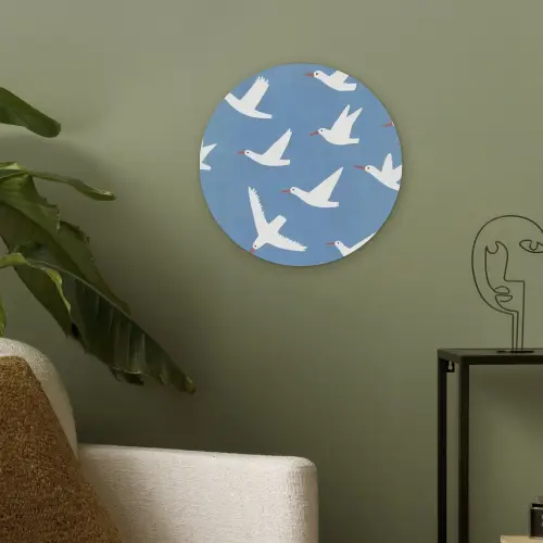 Vogels - Wit - Patroon Akoestische PET Vilt - Rond klein -sfeer2