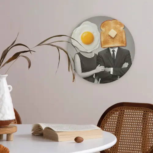 Ontbijt - Koppel - Ei - Brood Akoestische PET Vilt - Rond klein -sfeer3