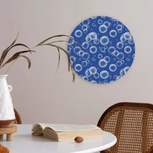 Bubbels - Patroon - Blauw Akoestische PET Vilt - Rond klein -sfeer3