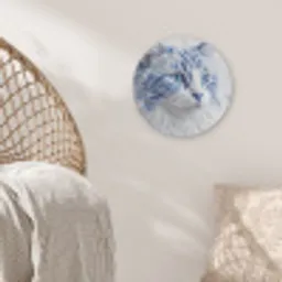Kat - Patroon - Blauw Akoestische PET Vilt - Rond klein -sfeer4
