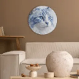 Kat - Patroon - Blauw Akoestische PET Vilt - Rond klein -sfeer1