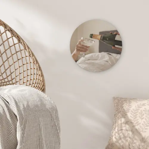Champagne - Bed - Bubbels Akoestische PET Vilt - Rond klein -sfeer4