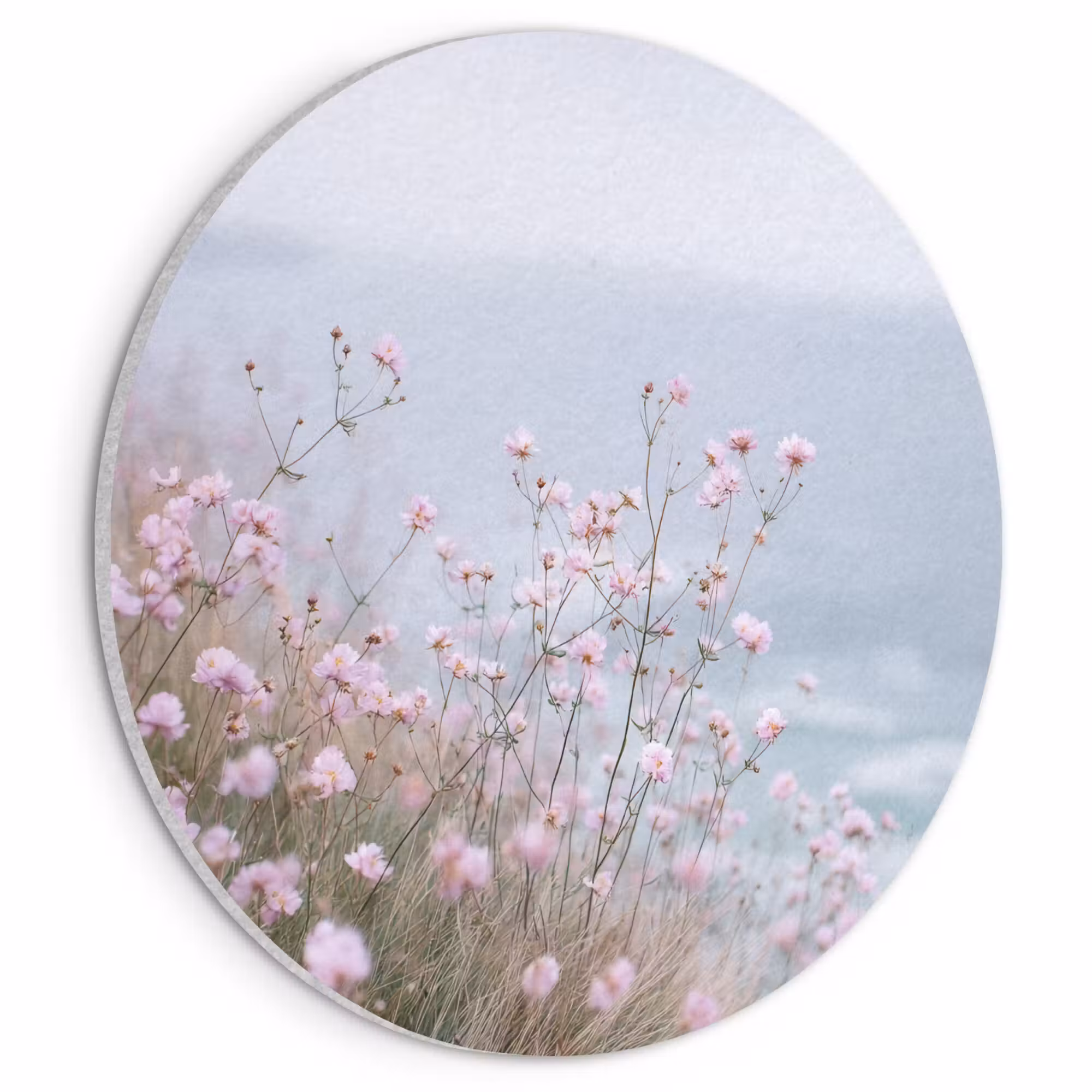 Acoustic painting round - Cliff - Flowers - Sea - Pink