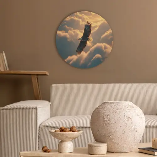 Adelaar - Wolken - Zon Akoestische PET Vilt - Rond klein -sfeer1