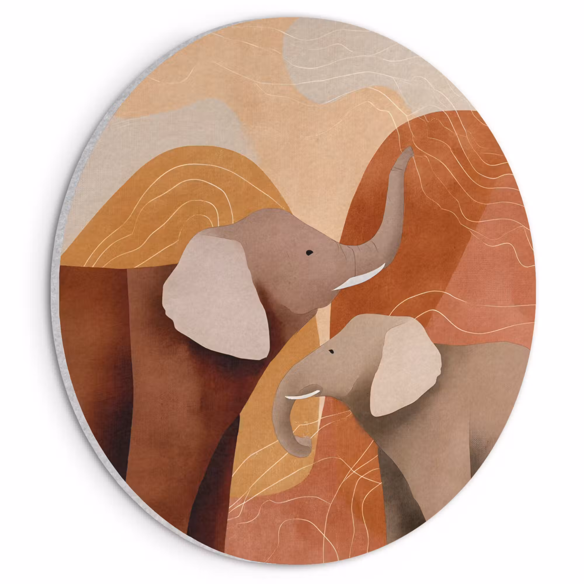 Acoustic painting round - Elephants - Orange - Abstract