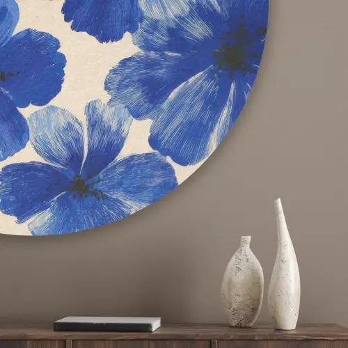 Bloemen - Blauw -Patroon - Wit Akoestische PET Vilt - Rond klein -sfeer5_closeup