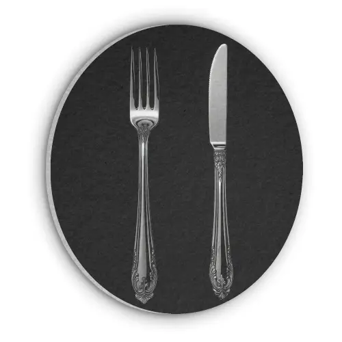 Vork - Mes - Zilver Akoestische PET Vilt - Rond klein -3d