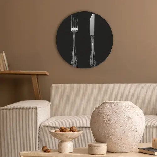 Vork - Mes - Zilver Akoestische PET Vilt - Rond klein -sfeer1
