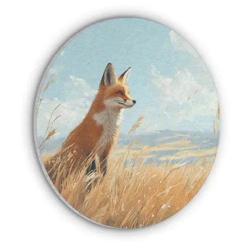 Vos - Gras - Wolken - Oranje Akoestische PET Vilt - Rond klein -3d