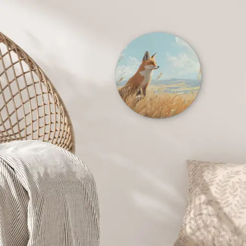 Vos - Gras - Wolken - Oranje Akoestische PET Vilt - Rond klein -sfeer4
