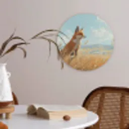 Vos - Gras - Wolken - Oranje Akoestische PET Vilt - Rond klein -sfeer3