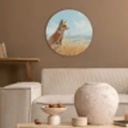 Vos - Gras - Wolken - Oranje Akoestische PET Vilt - Rond klein -sfeer1