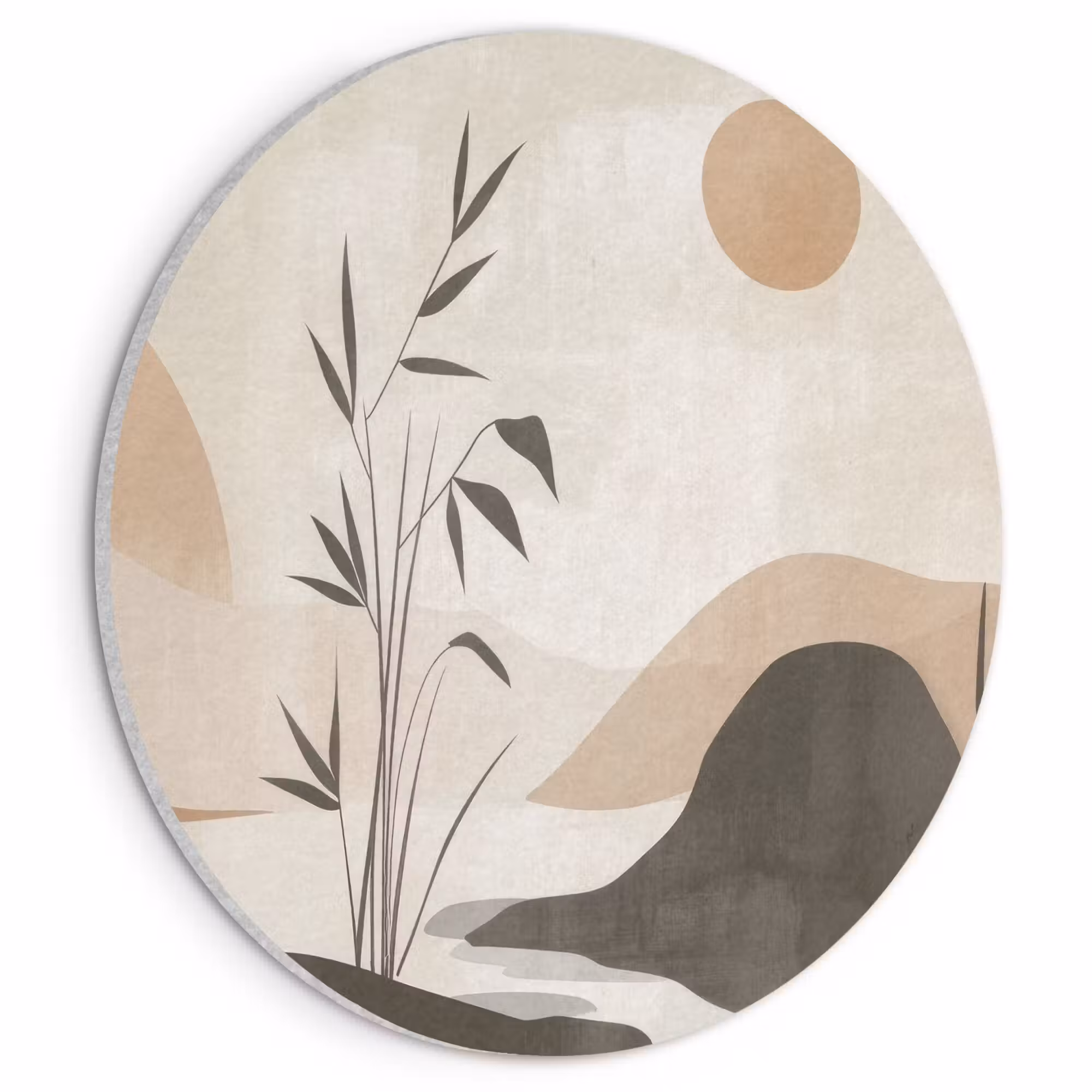 Acoustic painting round - Japandi - Landscape - Beige