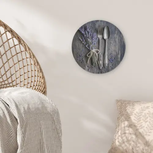 Lavendel - Lepel - Vork Akoestische PET Vilt - Rond klein -sfeer4