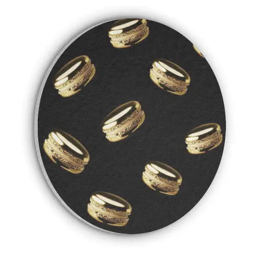 Macarons - Patroon - Goud - Zwart Akoestische PET Vilt - Rond klein -3d
