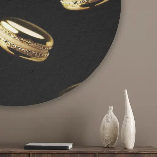 Macarons - Patroon - Goud - Zwart Akoestische PET Vilt - Rond klein -sfeer5_closeup