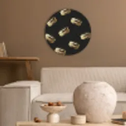 Macarons - Patroon - Goud - Zwart Akoestische PET Vilt - Rond klein -sfeer1