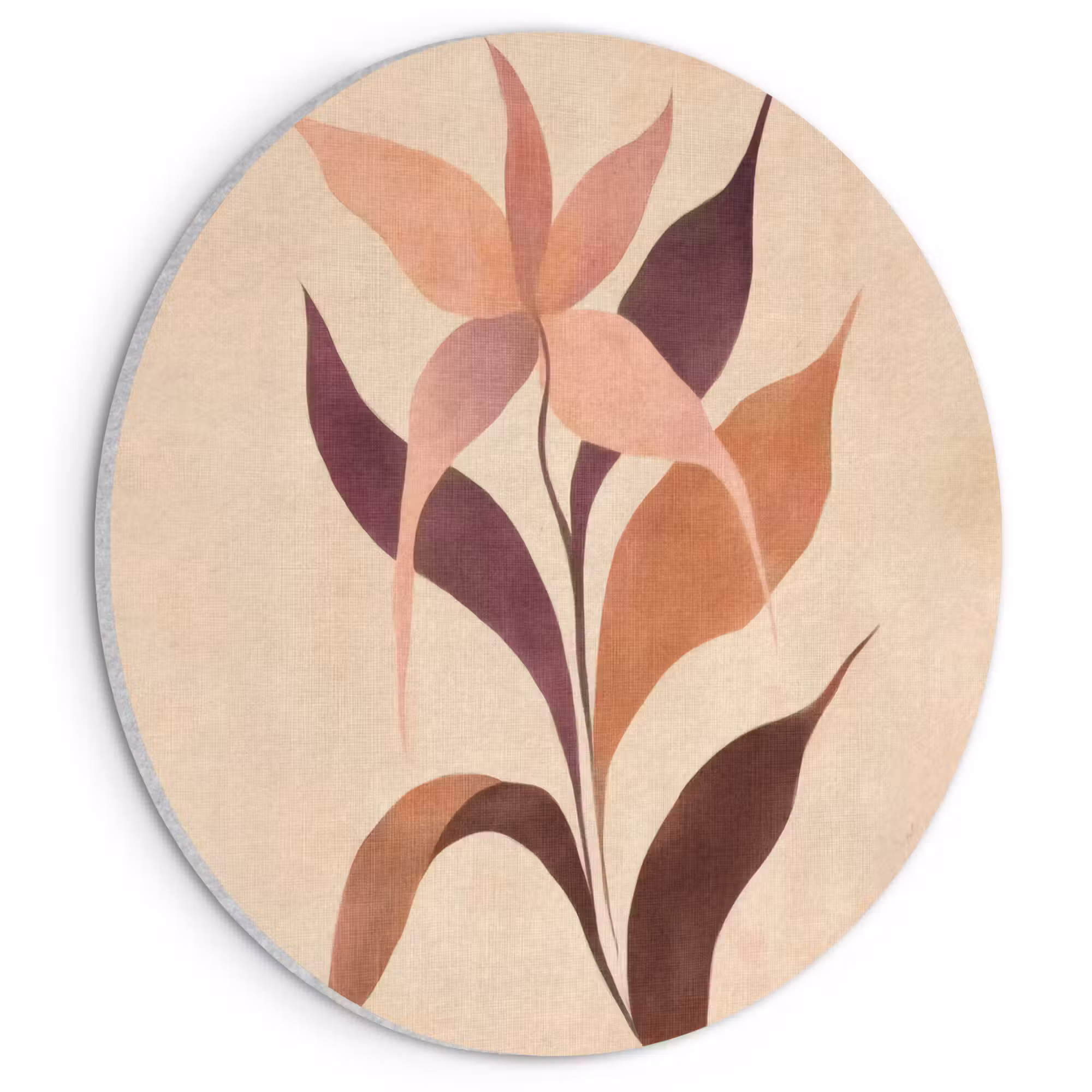 Acoustic painting round - Minimalist - Flower - Leaves - Beige