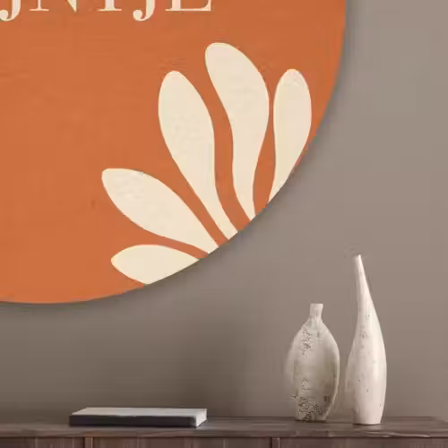 Oranje - Wijntje - Quote Akoestische PET Vilt - Rond klein -sfeer5_closeup