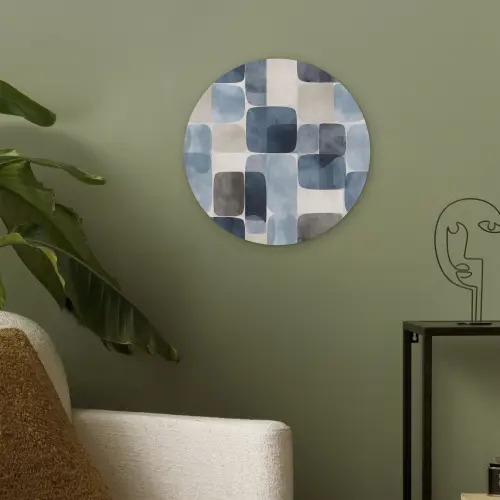 Patroon - Blauw - Vierkanten Akoestische PET Vilt - Rond klein -sfeer2