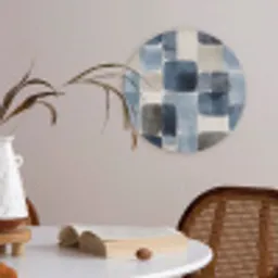 Patroon - Blauw - Vierkanten Akoestische PET Vilt - Rond klein -sfeer3