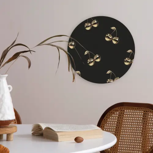 Patroon - Kersen - Goud - Chrome Akoestische PET Vilt - Rond klein -sfeer3