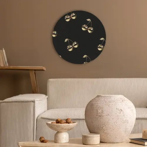 Patroon - Kersen - Goud - Chrome Akoestische PET Vilt - Rond klein -sfeer1
