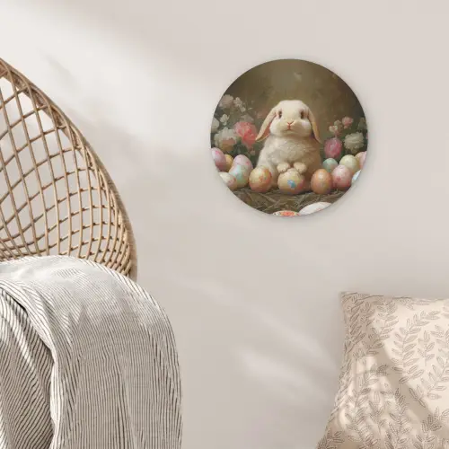 Konijn - Paaseieren - Stilleven Akoestische PET Vilt - Rond klein -sfeer4