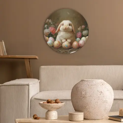 Konijn - Paaseieren - Stilleven Akoestische PET Vilt - Rond klein -sfeer1