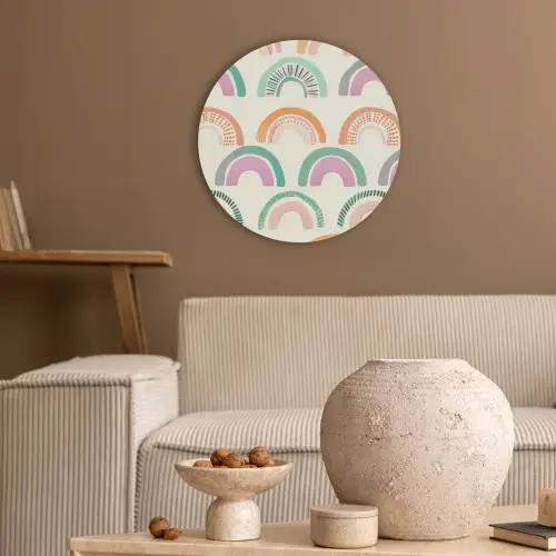 Regenboog - Pastel - Patroon Akoestische PET Vilt - Rond klein -sfeer1
