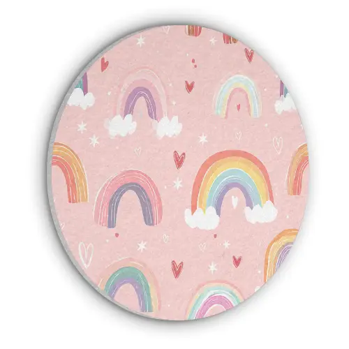 Regenboog - Patroon - Pastel - Handgetekend Akoestische PET Vilt - Rond klein -3d