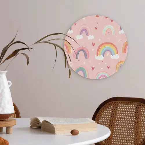Regenboog - Patroon - Pastel - Handgetekend Akoestische PET Vilt - Rond klein -sfeer3
