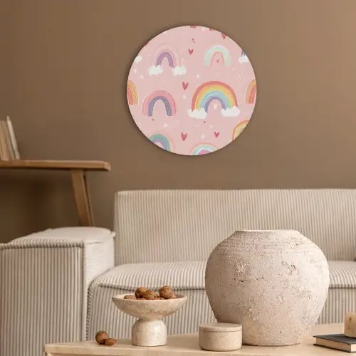 Regenboog - Patroon - Pastel - Handgetekend Akoestische PET Vilt - Rond klein -sfeer1