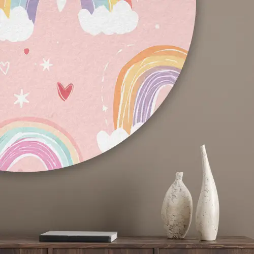 Regenboog - Patroon - Pastel - Handgetekend Akoestische PET Vilt - Rond klein -sfeer5_closeup