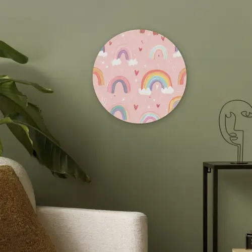 Regenboog - Patroon - Pastel - Handgetekend Akoestische PET Vilt - Rond klein -sfeer2