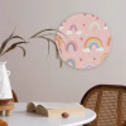 Regenboog - Patroon - Pastel - Handgetekend Akoestische PET Vilt - Rond klein -sfeer3