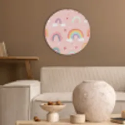 Regenboog - Patroon - Pastel - Handgetekend Akoestische PET Vilt - Rond klein -sfeer1