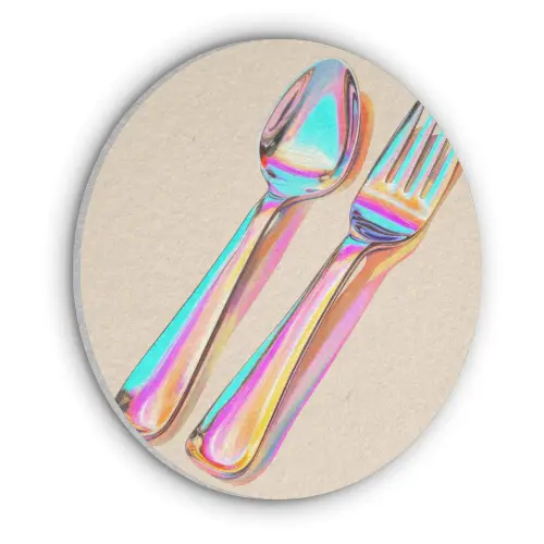 Regenboog - Lepel - Vork Akoestische PET Vilt - Rond klein -3d