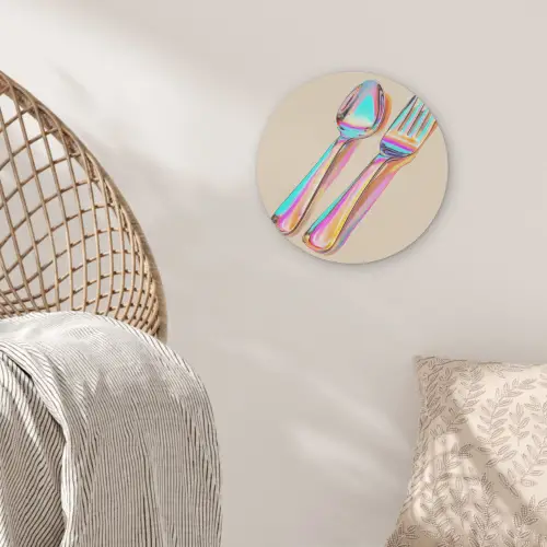 Regenboog - Lepel - Vork Akoestische PET Vilt - Rond klein -sfeer4