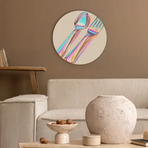 Regenboog - Lepel - Vork Akoestische PET Vilt - Rond klein -sfeer1