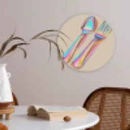 Regenboog - Lepel - Vork Akoestische PET Vilt - Rond klein -sfeer3