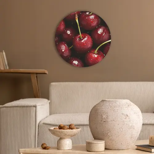 Rood - Fruit - Kersen Akoestische PET Vilt - Rond klein -sfeer1