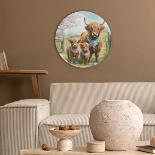 Schotsehooglanders - Paaseieren - Lente Akoestische PET Vilt - Rond klein -sfeer1