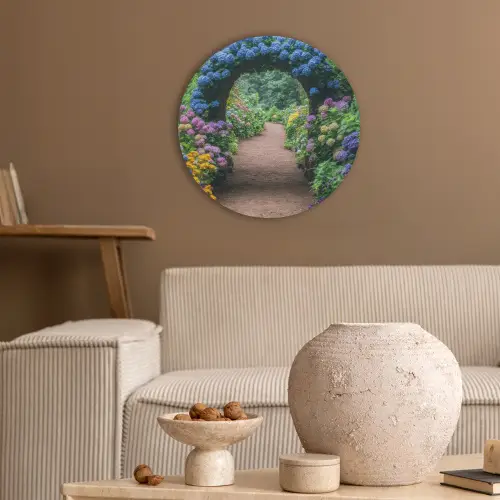 Doorkijk - Bloemen - Hortensia - Pad Akoestische PET Vilt - Rond klein -sfeer1