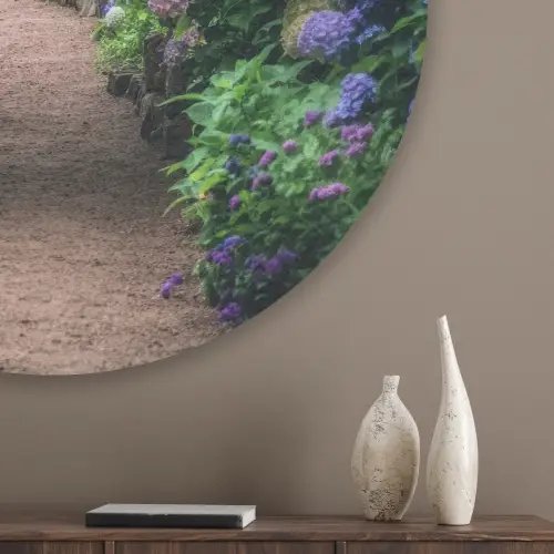Doorkijk - Bloemen - Hortensia - Pad Akoestische PET Vilt - Rond klein -sfeer5_closeup