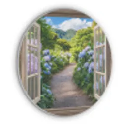 Doorkijk - Hortensia - Pad - Natuur Akoestische PET Vilt - Rond klein -3d