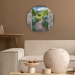 Doorkijk - Hortensia - Pad - Natuur Akoestische PET Vilt - Rond klein -sfeer1
