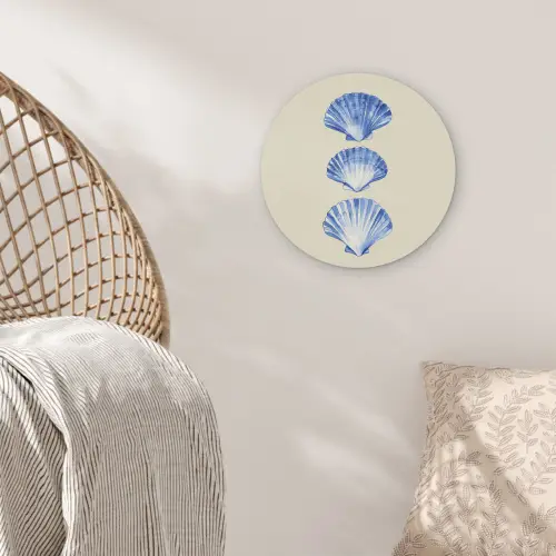 Schelpen - Blauw - Beige Akoestische PET Vilt - Rond klein -sfeer4