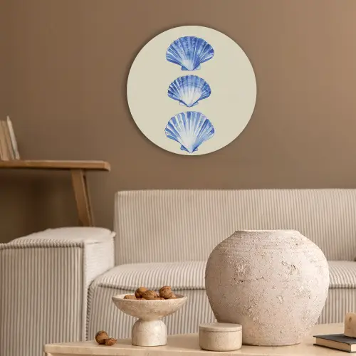 Schelpen - Blauw - Beige Akoestische PET Vilt - Rond klein -sfeer1