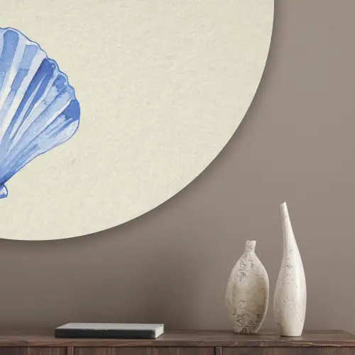 Schelpen - Blauw - Beige Akoestische PET Vilt - Rond klein -sfeer5_closeup